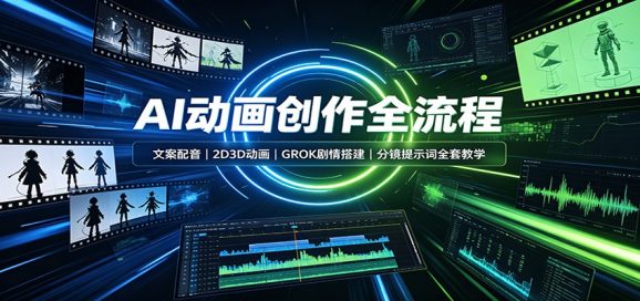 AI动画创作全流程:文案配音,2D3D动画,GROK剧情搭建,分镜提示词全套教学-1 AI动画创作全流程:文案配音,2D3D动画,GROK剧情搭建,分镜提示词全套教学