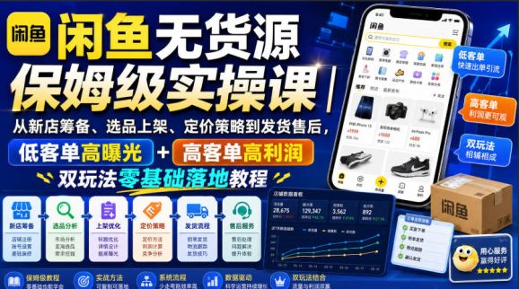 闲鱼无货源保姆级实操课|从新店筹备、选品上架、定价策略到发货售后,低客单高曝光+高客单高利润双玩法零基础落地教程-1 闲鱼无货源保姆级实操课|从新店筹备、选品上架、定价策略到发货售后,低客单高曝光+高客单高利润双玩法零基础落地教程