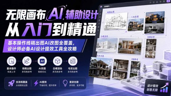 无限画布AI辅助设计从入门到精通;基本操作线稿出图AI改图全覆盖,设计师必备AI设计提效工具全攻略-1 无限画布AI辅助设计从入门到精通;基本操作线稿出图AI改图全覆盖,设计师必备AI设计提效工具全攻略