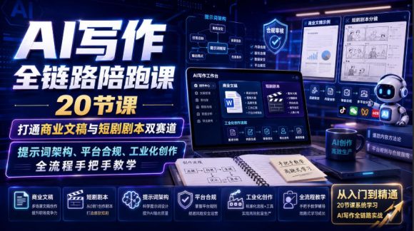 AI写作全链路陪跑课|20节课打通商业文稿与短剧剧本双赛道,提示词架构、平台合规、工业化创作全流程手把手教学-1 AI写作全链路陪跑课|20节课打通商业文稿与短剧剧本双赛道,提示词架构、平台合规、工业化创作全流程手把手教学