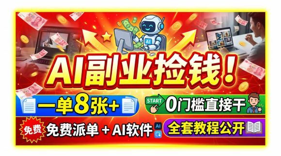 AI副业捡钱!一单8张+,免费派单+AI软件,0门槛直接干,全套教程公开-1 AI副业捡钱!一单8张+,免费派单+AI软件,0门槛直接干,全套教程公开