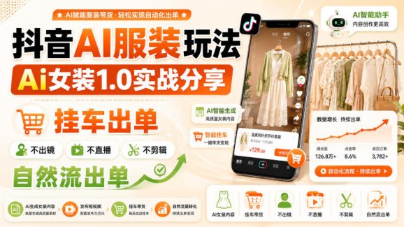 抖音AI服装玩法,Ai女装1.0实战分享,挂车出单,不出镜,不直播,不剪辑,自然流出单-1 抖音AI服装玩法,Ai女装1.0实战分享,挂车出单,不出镜,不直播,不剪辑,自然流出单