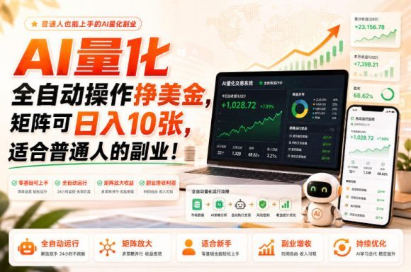 AI量化全自动操作挣美金，矩阵可日入10张，适合普通人的副业！【揭秘】