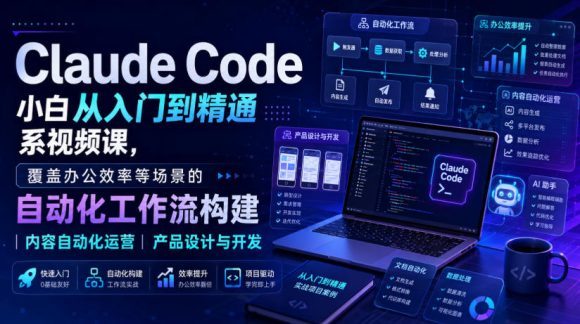 Claude Code小白从入门到精通系视频课,覆盖办公效率等场景的自动化工作流构建|内容自动化运营|产品设计与开发-1 Claude Code小白从入门到精通系视频课,覆盖办公效率等场景的自动化工作流构建|内容自动化运营|产品设计与开发