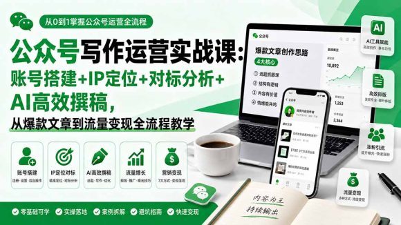 公众号写作运营实战课:账号搭建+IP定位+对标分析+AI高效撰稿,从爆款文章到流量变现全流程教学-1 公众号写作运营实战课:账号搭建+IP定位+对标分析+AI高效撰稿,从爆款文章到流量变现全流程教学