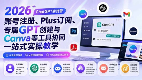 2026 ChatGPT实战营;账号注册、Plus订阅、专属GPT创建与Canva等工具协同一站式实操教学-1 2026 ChatGPT实战营;账号注册、Plus订阅、专属GPT创建与Canva等工具协同一站式实操教学