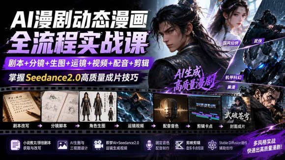 AI漫剧动态漫画全流程实战课:剧本+分镜+生图+运镜+视频+配音+剪辑,掌握Seedance2.0高质量成片技巧-1 AI漫剧动态漫画全流程实战课:剧本+分镜+生图+运镜+视频+配音+剪辑,掌握Seedance2.0高质量成片技巧