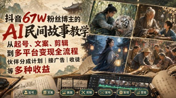 抖音67W粉丝博主的AI民间故事教学,从起号、文案、剪辑到多平台变现全流程,伙伴分成计划接广告等多种收益,月入1W+-1 抖音67W粉丝博主的AI民间故事教学,从起号、文案、剪辑到多平台变现全流程,伙伴分成计划接广告等多种收益,月入1W+