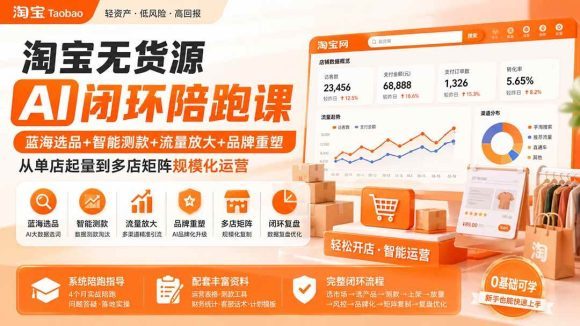 淘宝无货源AI闭环陪跑课:蓝海选品+智能测款+流量放大+品牌重塑,从单店起量到多店矩阵规模化运营-1 淘宝无货源AI闭环陪跑课:蓝海选品+智能测款+流量放大+品牌重塑,从单店起量到多店矩阵规模化运营