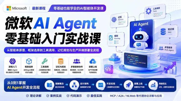微软AI Agent零基础入门实战课:从智能体原理、框架选择到工具调用、记忆规划与生产环境部署全流程-1 微软AI Agent零基础入门实战课:从智能体原理、框架选择到工具调用、记忆规划与生产环境部署全流程