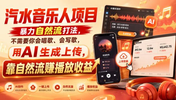 汽水音乐人项目,暴力自然流打法,不需要你会唱歌、会写歌,用AI生成上传,靠自然流賺播放收益-1 汽水音乐人项目,暴力自然流打法,不需要你会唱歌、会写歌,用AI生成上传,靠自然流賺播放收益