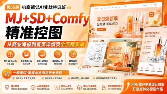 电商视觉 AI实战训练营第55期:MJ+SD+Comfy精准控图,从商业海报到首页详情页全流程实战-1 电商视觉 AI实战训练营第55期:MJ+SD+Comfy精准控图,从商业海报到首页详情页全流程实战