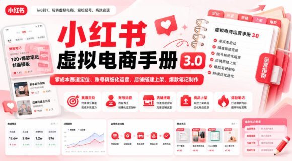 小红书虚拟电商手册3.0,零成本赛道定位、账号精细化运营、店铺搭建上架、爆款笔记制作-1 小红书虚拟电商手册3.0,零成本赛道定位、账号精细化运营、店铺搭建上架、爆款笔记制作