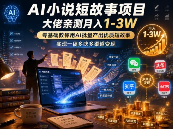 AI小说短故事项目,大佬亲测月入1-3W,零基础教你用AI批量产出优质短故事,实现一稿多吃多渠道变现(更新0824)-1 AI小说短故事项目,大佬亲测月入1-3W,零基础教你用AI批量产出优质短故事,实现一稿多吃多渠道变现(更新0824)