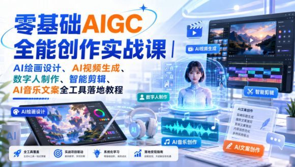 零基础AIGC全能创作实战课|AI绘画设计、AI视频生成、数字人制作、智能剪辑、AI音乐文案全工具落地教程-1 零基础AIGC全能创作实战课|AI绘画设计、AI视频生成、数字人制作、智能剪辑、AI音乐文案全工具落地教程