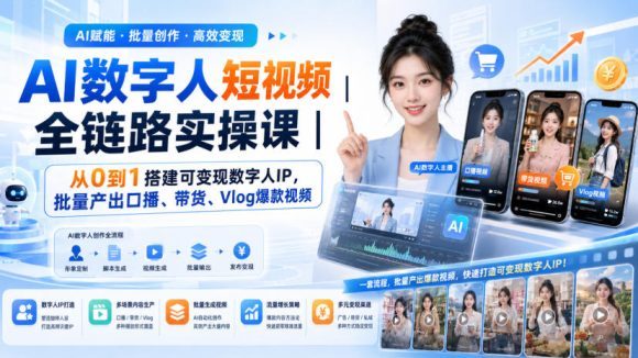 AI数字人短视频全链路实操课|从0到1搭建可变现数字人IP,批量产出口播、带货、Vlog爆款视频-1 AI数字人短视频全链路实操课|从0到1搭建可变现数字人IP,批量产出口播、带货、Vlog爆款视频