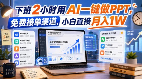 下班2小时用AI一键做PPT,免费接单渠道,小白直接月入1W【揭秘】-1 下班2小时用AI一键做PPT,免费接单渠道,小白直接月入1W【揭秘】