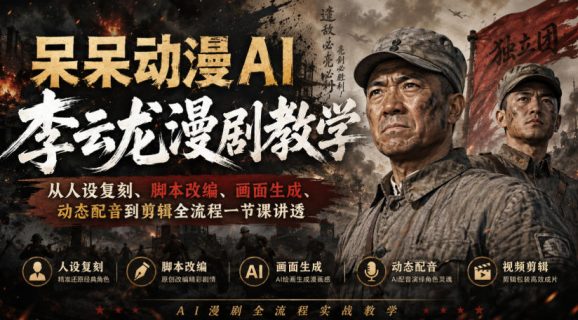 呆呆动漫AI李云龙漫剧教学,从人设复刻、脚本改编、画面生成、动态配音到剪辑全流程一节课讲透-1 呆呆动漫AI李云龙漫剧教学,从人设复刻、脚本改编、画面生成、动态配音到剪辑全流程一节课讲透