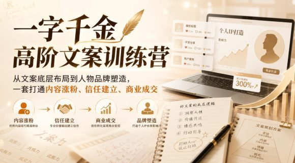 一字千金高阶文案训练营,从文案底层布局到人物品牌塑造,一套打通内容涨粉、信任建立、商业成交-1 一字千金高阶文案训练营,从文案底层布局到人物品牌塑造,一套打通内容涨粉、信任建立、商业成交