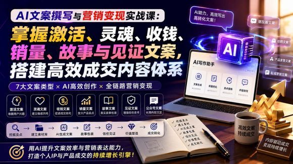 AI文案撰写与营销变现实战课:掌握激活、灵魂、收钱、销量、故事与见证文案,搭建高效成交内容体系-1 AI文案撰写与营销变现实战课:掌握激活、灵魂、收钱、销量、故事与见证文案,搭建高效成交内容体系
