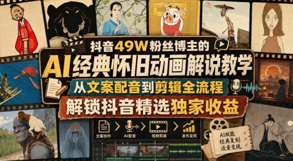 抖音49W粉丝博主的AI经典怀旧动画解说教学,从文案配音到剪辑全流程,解锁抖音精选独家收益-1 抖音49W粉丝博主的AI经典怀旧动画解说教学,从文案配音到剪辑全流程,解锁抖音精选独家收益