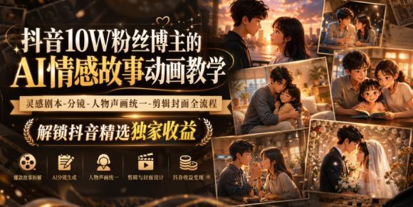 抖音10W粉丝博主的AI情感故事动画教学,灵感剧本‑分镜‑人物声画统一‑剪辑封面全流程,解锁抖音精选独家收益-1 抖音10W粉丝博主的AI情感故事动画教学,灵感剧本‑分镜‑人物声画统一‑剪辑封面全流程,解锁抖音精选独家收益