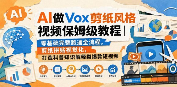 AI做Vox剪纸风格视频保姆级教程|零基础完整跑通全流程,剪纸拼贴视觉化,打造科普知识解释类爆款短视频-1 AI做Vox剪纸风格视频保姆级教程|零基础完整跑通全流程,剪纸拼贴视觉化,打造科普知识解释类爆款短视频