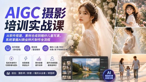 AIGC摄影培训实战课:从软件搭建、素材合成到婚纱儿童写真,系统掌握AI商业样片制作全流程-1 AIGC摄影培训实战课:从软件搭建、素材合成到婚纱儿童写真,系统掌握AI商业样片制作全流程