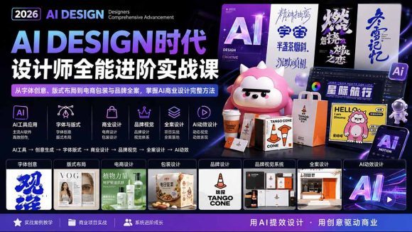 2026AI DESIGN时代设计师全能进阶实战课:从字体创意、版式布局到电商包装与品牌全案,掌握AI商业设计完整方法