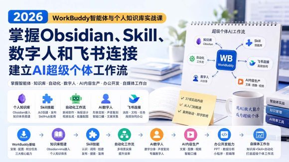 2026 WorkBuddy智能体与个人知识库实战课:掌握Obsidian、Skill、数字人和飞书连接,建立AI超级个体工作流-1 2026 WorkBuddy智能体与个人知识库实战课:掌握Obsidian、Skill、数字人和飞书连接,建立AI超级个体工作流