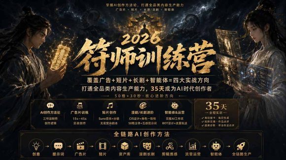 符师训练营-35天成为AI时代创作者,广告+短片+漫剧+智能体四大实战方向,掌握从创意到上线的完整工作流-1 符师训练营-35天成为AI时代创作者,广告+短片+漫剧+智能体四大实战方向,掌握从创意到上线的完整工作流