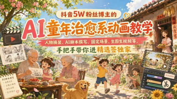抖音5W粉丝博主的AI童年治愈系动画教学,人物换装、AI脚本撰写、固定场景、生图生视频等,手把手带你进精选签独家-1 抖音5W粉丝博主的AI童年治愈系动画教学,人物换装、AI脚本撰写、固定场景、生图生视频等,手把手带你进精选签独家