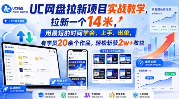 UC网盘拉新项目实战教学,拉新一个14米,用最短的时间学会、上手、出单,有学员20余个作品,轻松斩获2w+收益-1 UC网盘拉新项目实战教学,拉新一个14米,用最短的时间学会、上手、出单,有学员20余个作品,轻松斩获2w+收益