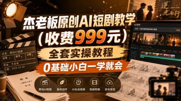 杰老板原创AI短剧教学(收费999元)，全套实操教程，0基础小白一学就会，非搬运技术