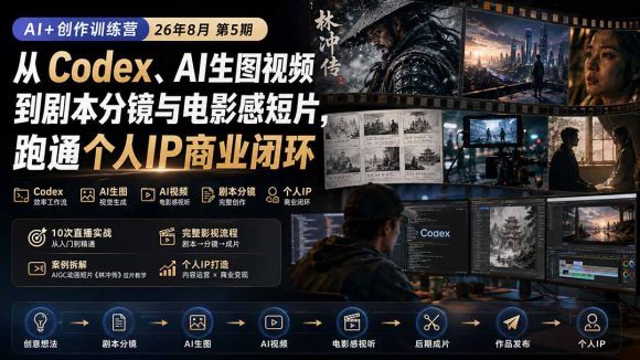 AI+创作训练营26年第5期-更新：从Codex、AI生图视频到剧本分镜与电影感短片，跑通个人IP商业闭环