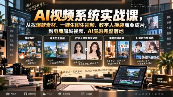 AI视频系统实战课,从找爆款素材、一键生图生视频、数字人换装商业成片,到电商同城视频、AI漫剧完整落地-1 AI视频系统实战课,从找爆款素材、一键生图生视频、数字人换装商业成片,到电商同城视频、AI漫剧完整落地
