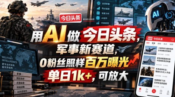 用AI做今日头条,军事新赛道,0粉丝照样百万曝光,单日1k+,可放大-1 用AI做今日头条,军事新赛道,0粉丝照样百万曝光,单日1k+,可放大