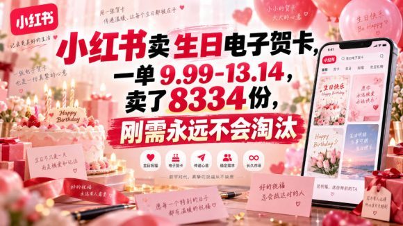 小红书卖生日电子贺卡,一单9.99-13.14,卖了8334份,刚需永远不会淘汰-1 小红书卖生日电子贺卡,一单9.99-13.14,卖了8334份,刚需永远不会淘汰