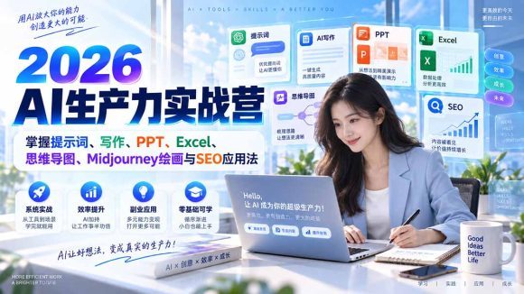 2026AI生产力实战营:掌握提示词、写作、PPT、Excel、思维导图、Midjourney绘画与SEO应用法-1 2026AI生产力实战营:掌握提示词、写作、PPT、Excel、思维导图、Midjourney绘画与SEO应用法