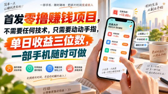 首发零撸賺钱项目，不需要任何技术，只需要动动手指，单日收益三位数，一部手机随时可做【揭秘】