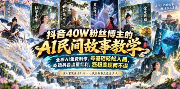 抖音40W粉丝博主的AI民间故事教学，全程AI免费制作，零基础轻松入局，吃透抖音流量红利，涨粉变现两不误