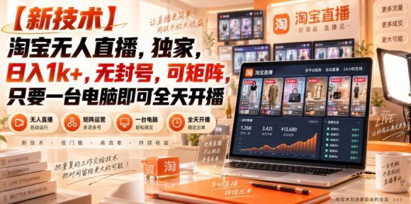 【独家新技术】淘宝无人直播,日入1k+,无封号,可矩阵,只要一台电脑即可全天开播【揭秘】-1 【独家新技术】淘宝无人直播,日入1k+,无封号,可矩阵,只要一台电脑即可全天开播【揭秘】