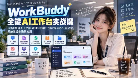 WorkBuddy全能AI工作台实战课:从3步搭建AI工作台到Skill技能、知识库与办公自动化,系统掌握全场景应用-1 WorkBuddy全能AI工作台实战课:从3步搭建AI工作台到Skill技能、知识库与办公自动化,系统掌握全场景应用