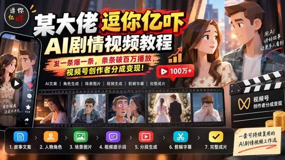某大佬逗你亿吓AI低模剧情视频制作教程:发一条爆一条,条条破百万播放,利用视频号创作者分成变现!-1 某大佬逗你亿吓AI低模剧情视频制作教程:发一条爆一条,条条破百万播放,利用视频号创作者分成变现!