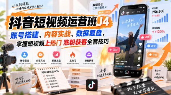 抖音短视频运营班J4|账号搭建、内容实战、数据复盘,掌握短视频上热门涨粉获客全套技巧-1 抖音短视频运营班J4|账号搭建、内容实战、数据复盘,掌握短视频上热门涨粉获客全套技巧