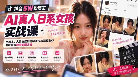 抖音5W粉博主AI真人日系女孩实战课:从剧本、人物生成到情绪动作与视频制作,系统掌握起号变现方法-1 抖音5W粉博主AI真人日系女孩实战课:从剧本、人物生成到情绪动作与视频制作,系统掌握起号变现方法