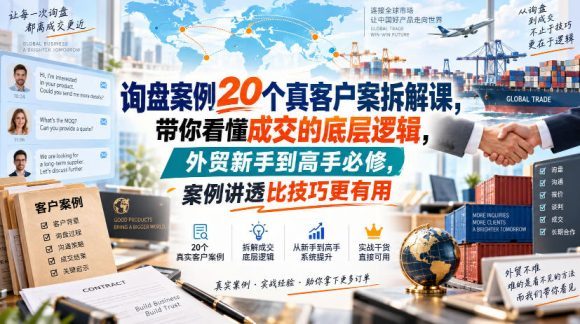 询盘案例20个真客户案拆解课，带你看懂成交的底层逻辑，外贸新手到高手必修，案例讲透比技巧更有用