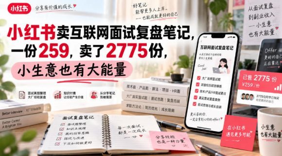 小红书卖互联网面试复盘笔记,一份259,卖了2775份,小生意也有大能量-1 小红书卖互联网面试复盘笔记,一份259,卖了2775份,小生意也有大能量