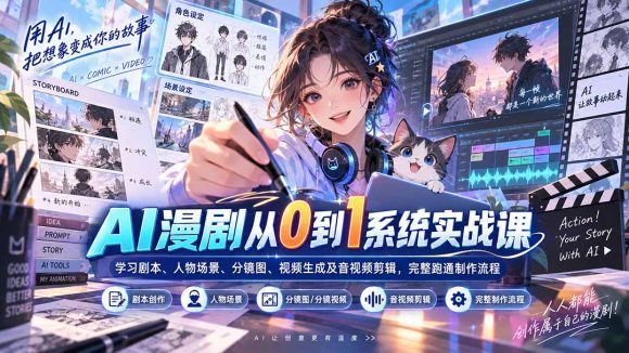 AI漫剧从0到1系统实战课:学习剧本、人物场景、分镜图、视频生成及音视频剪辑,完整跑通制作流程-1 AI漫剧从0到1系统实战课:学习剧本、人物场景、分镜图、视频生成及音视频剪辑,完整跑通制作流程