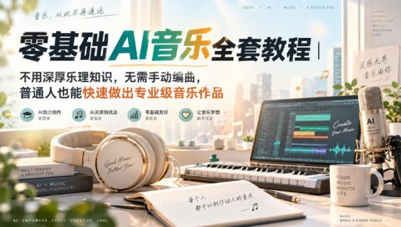 零基础AI音乐全套教程|不用深厚乐理知识,无需手动编曲,普通人也能快速做出专业级音乐作品-1 零基础AI音乐全套教程|不用深厚乐理知识,无需手动编曲,普通人也能快速做出专业级音乐作品
